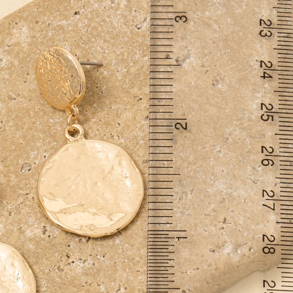 Textured Double Coins Dangle Earrings: GDRH