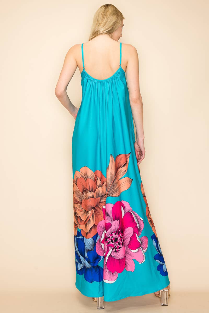 PRINTED MAXI SUN DRESS WITH POCKETS: Orange