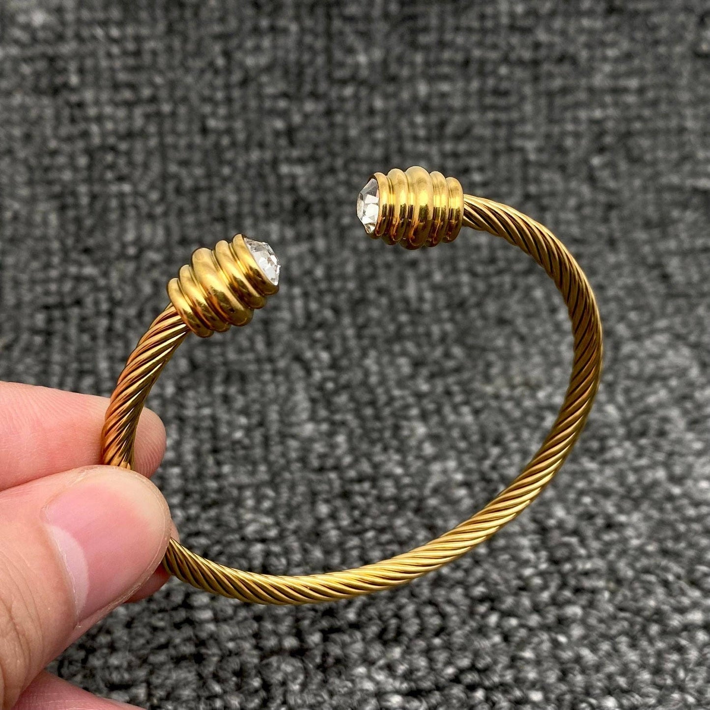 Inlaid Zircon18K Gold Plated SS Spiral Cuff - FGS: Green