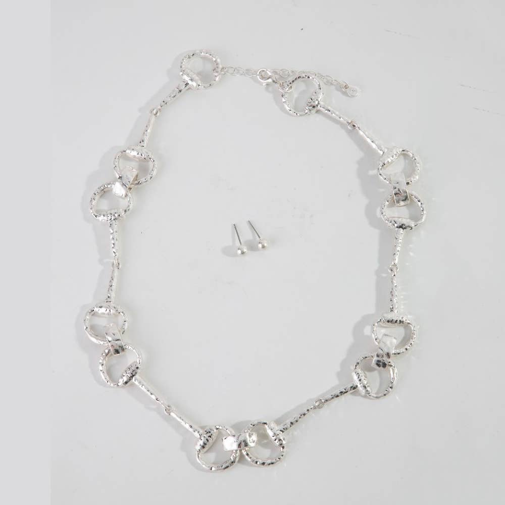 Hammered Equestrian Bit Link Necklace Set: VG