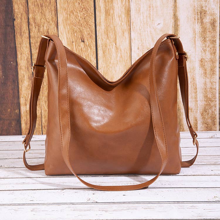 Faux leather crossbody bag backpack: Brown / M