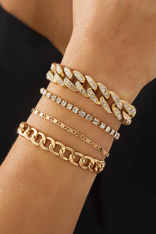 LDC 4pcs Rhinestone Decor Adjustable Chain Bracelet Set: Gold