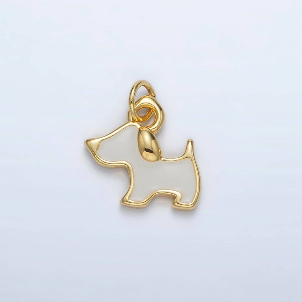 24K Gold Filled White Enamel Dog Animal Mini Charm | AC099