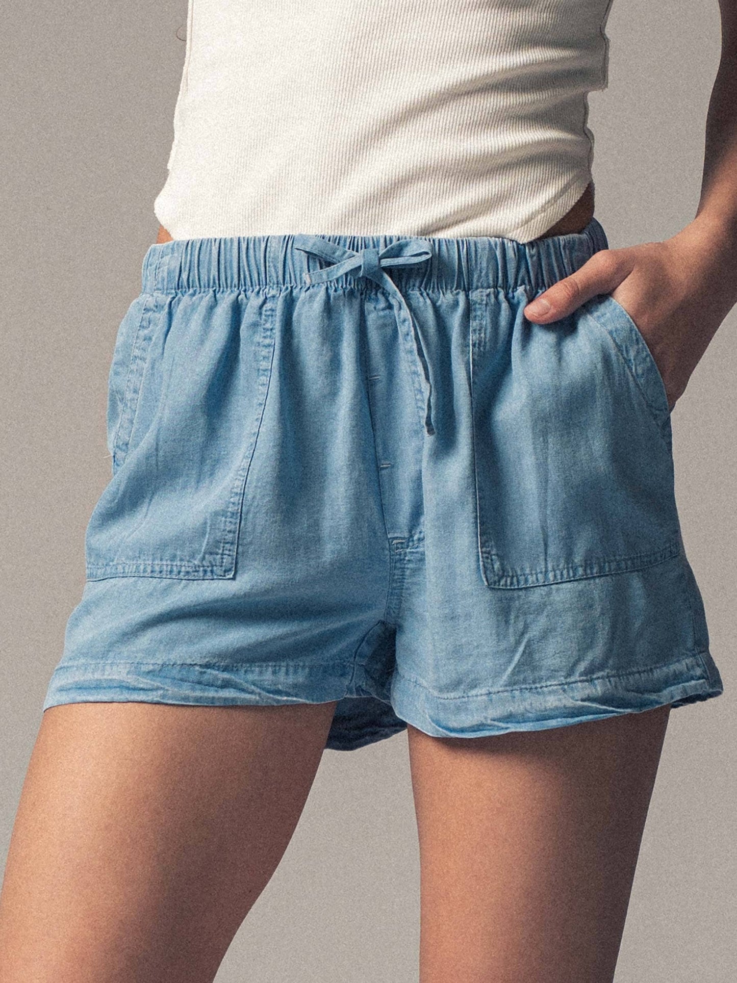 Tencel Patch Pocket Summer Shorts: OLIVE STONE / S-2/M-2/L-2