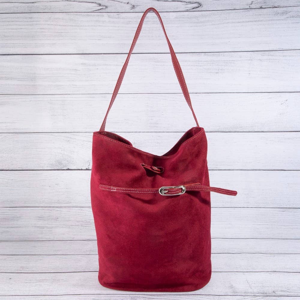 Belt Closure Vegan Leather Bucket Bag: LBR