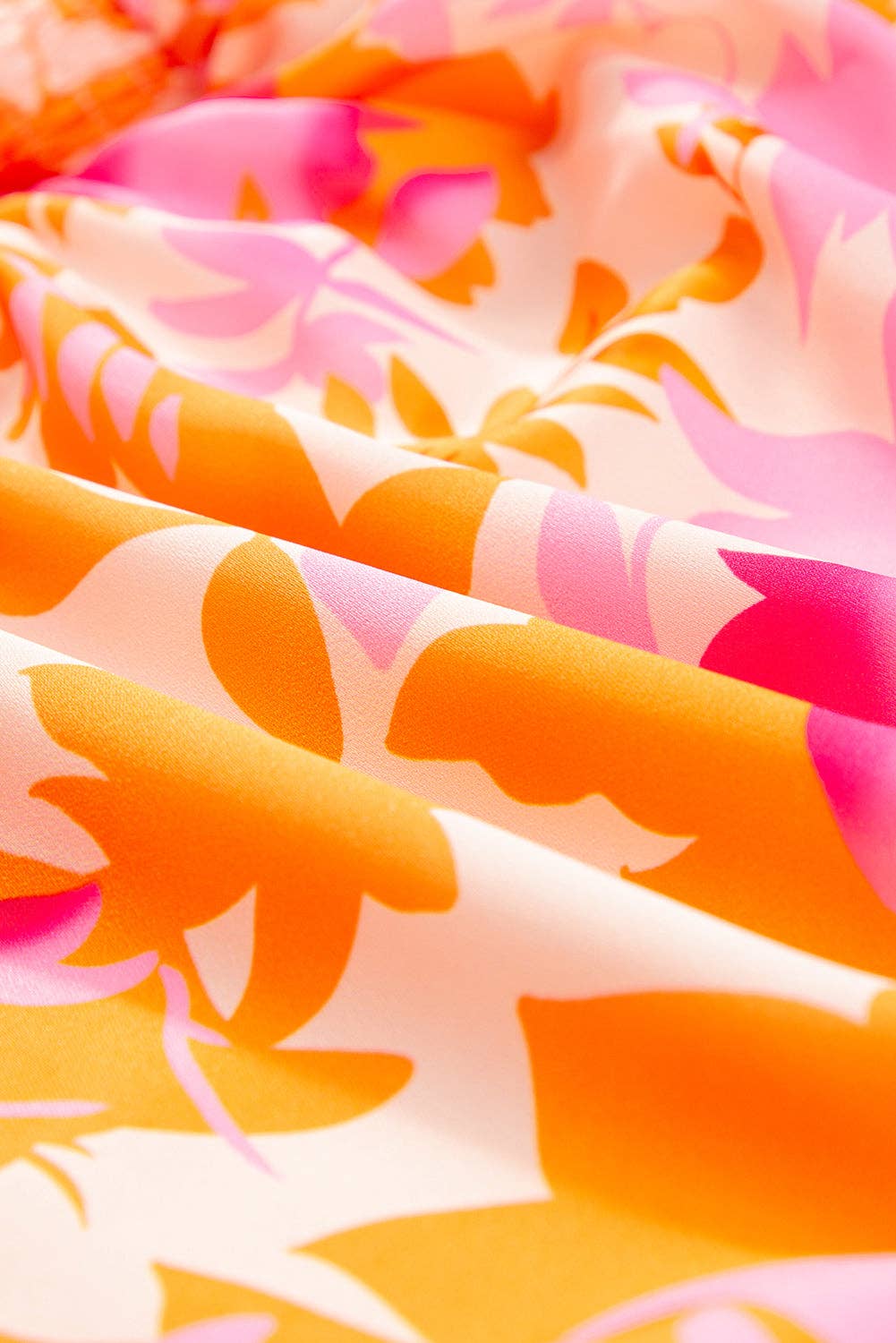 Abstract Lantern Sleeve Ruffle Mini Dress: Orange / M