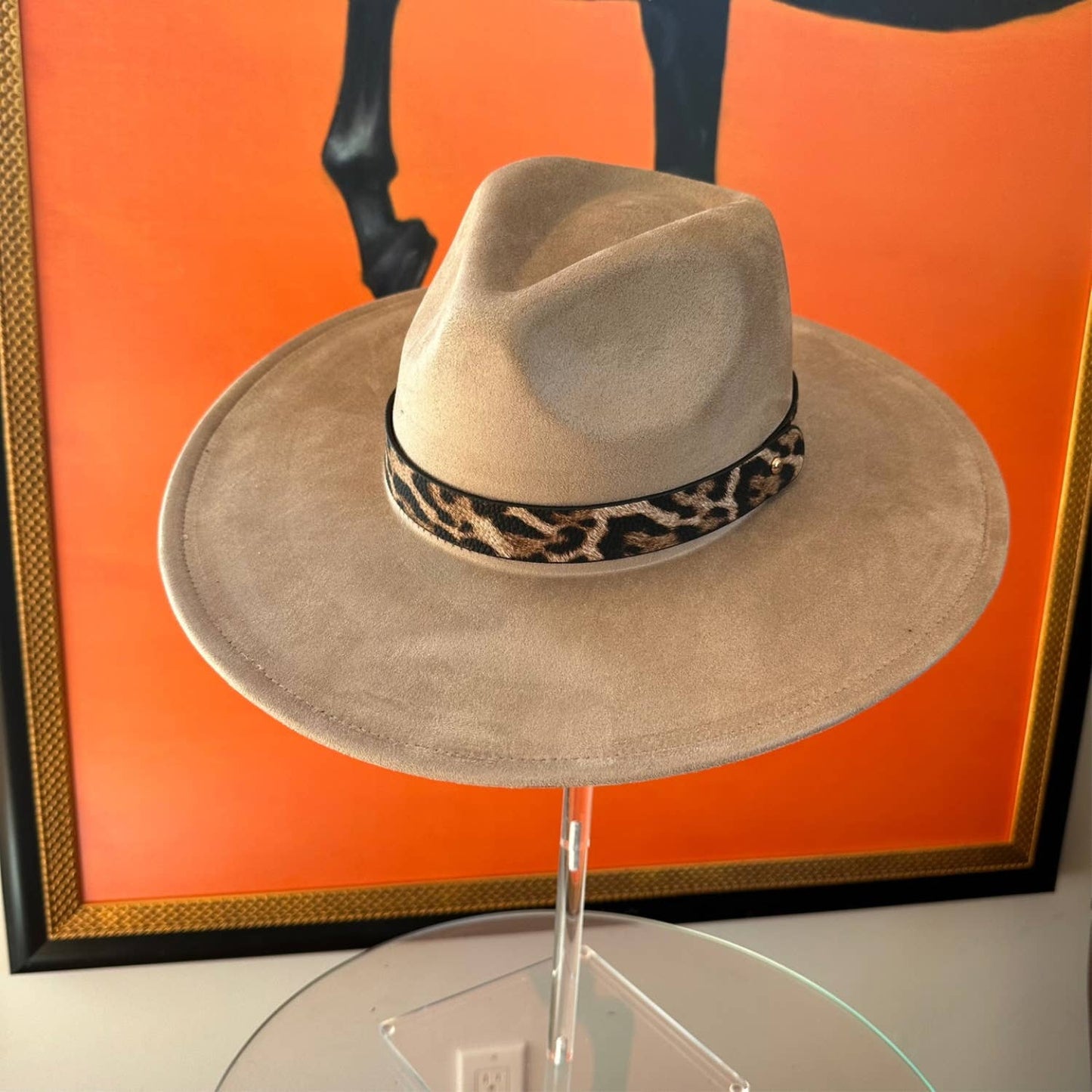 Wide Brim Suede Hat W/ Leopard printed belt: SAGE / ONE SIZE