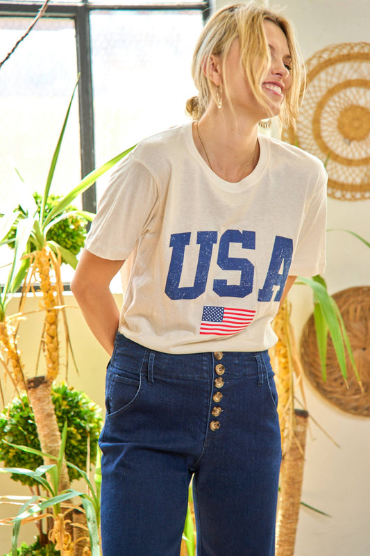 Graphic Print Short Sleeve T-Shirts: CREAM / S