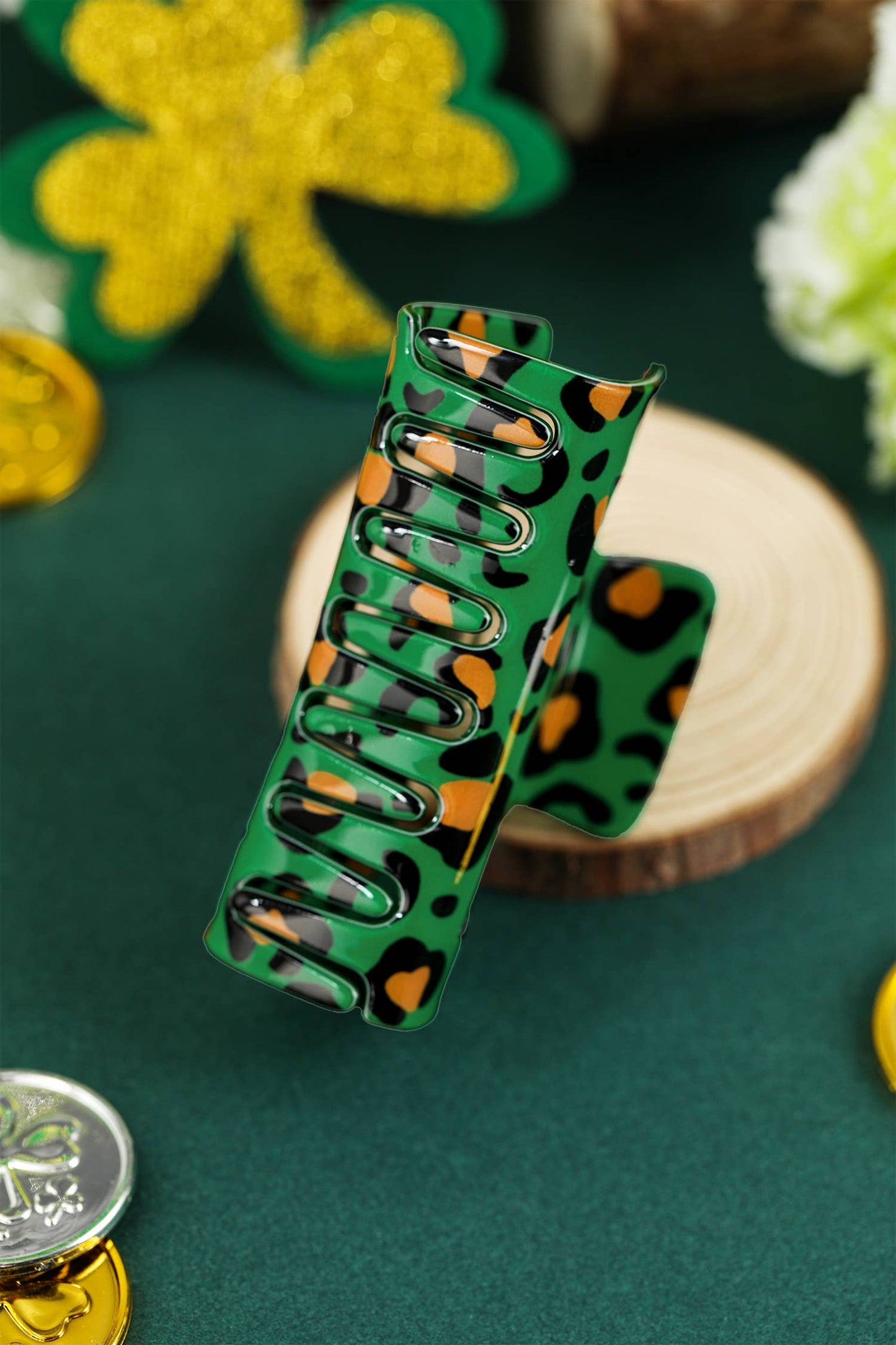 Leopard Print Hair Claw Clip Styling Accessory: Dark Green / ONE SIZE