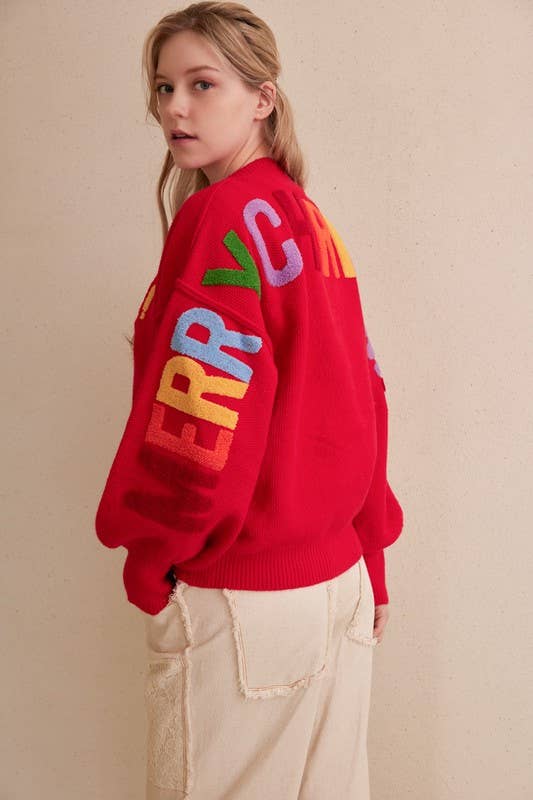 OVERSIZE Christmas Sweater with Lettering: Red / M