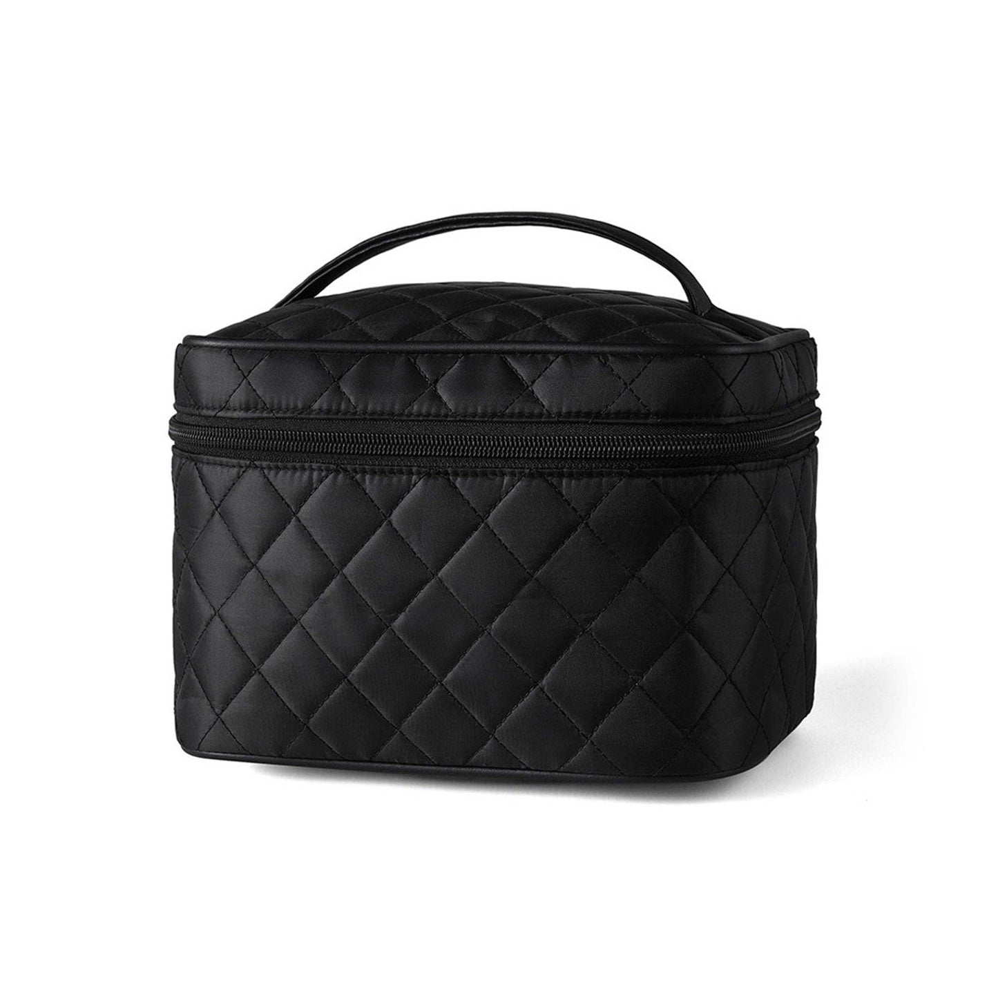 NYLON DIAMOND QUILTED COSMETIC CASE TRAVEL BAG 3001: BLACK