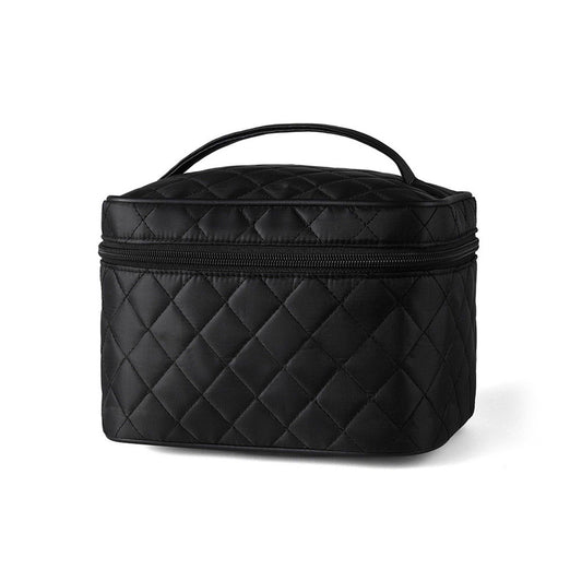 NYLON DIAMOND QUILTED COSMETIC CASE TRAVEL BAG 3001: BLACK