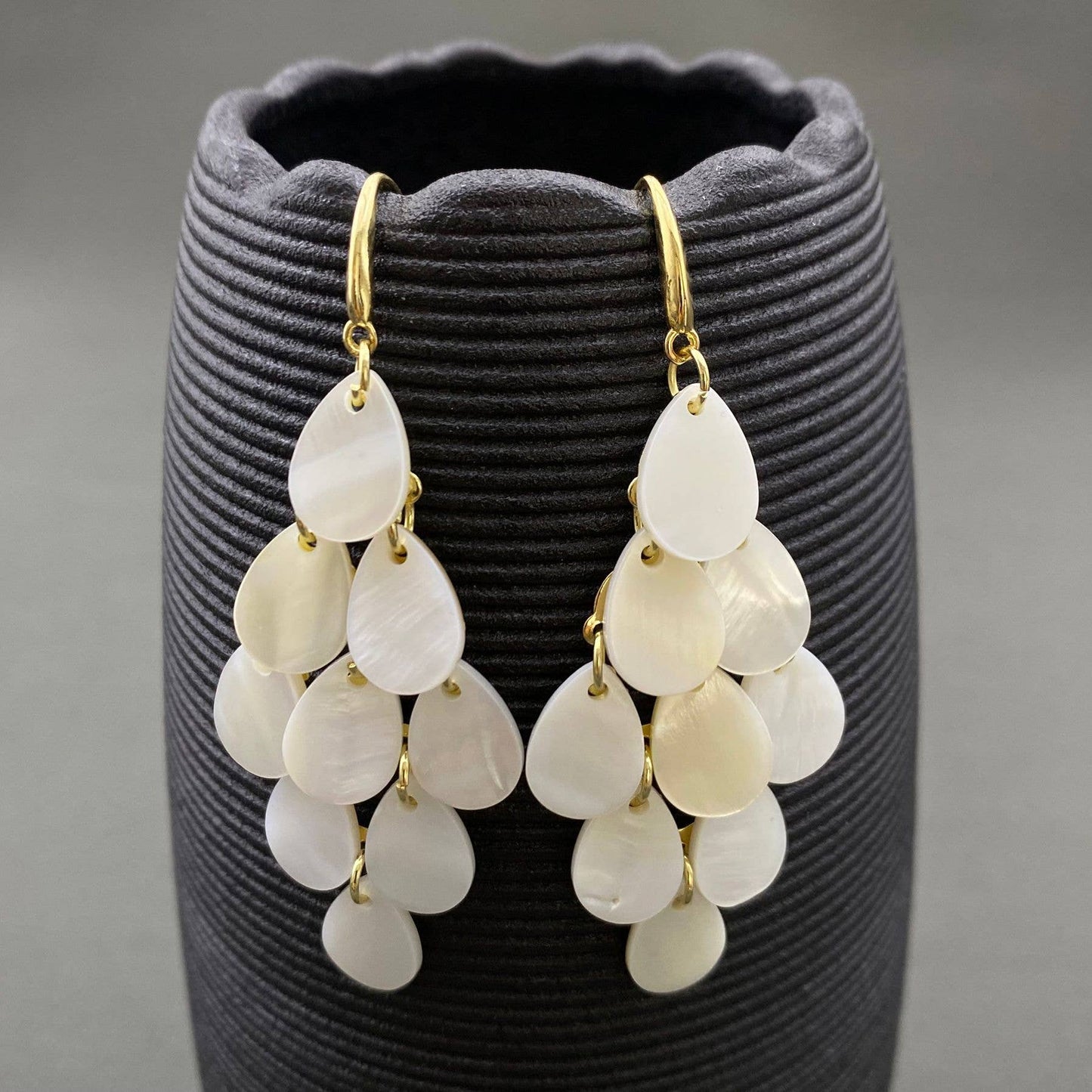 Droplet Shape Shell Tassel 18K Gold Plated Dangle Earrings