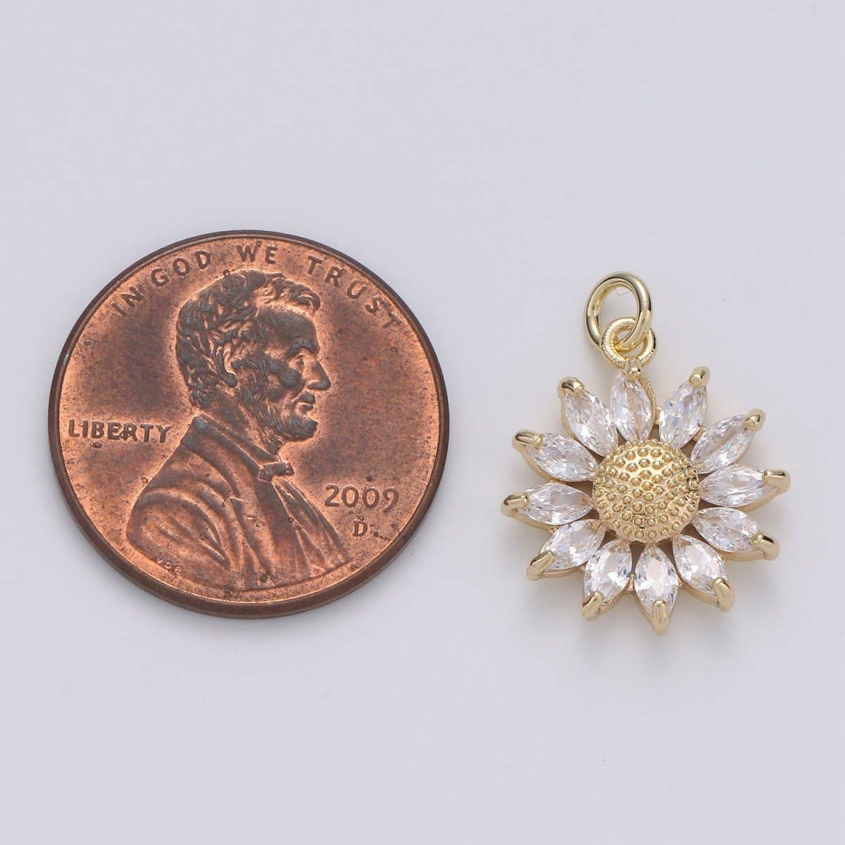 Gold Crystal Sunflower Gold Filled Charm - D-483: Gold