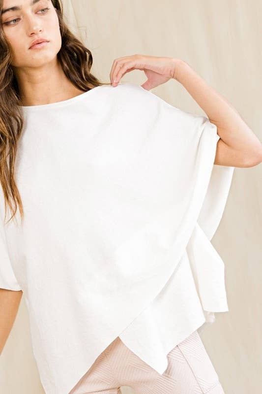 IT2115 Asymmetric & Crossover Hemline Poncho Top: Ivory / S-M-L (2-2-2)