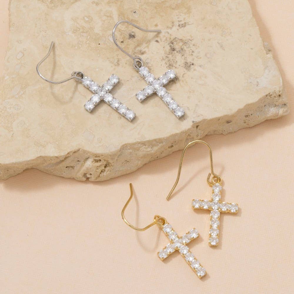 Cz Studded Cross Dangle Earrings: G