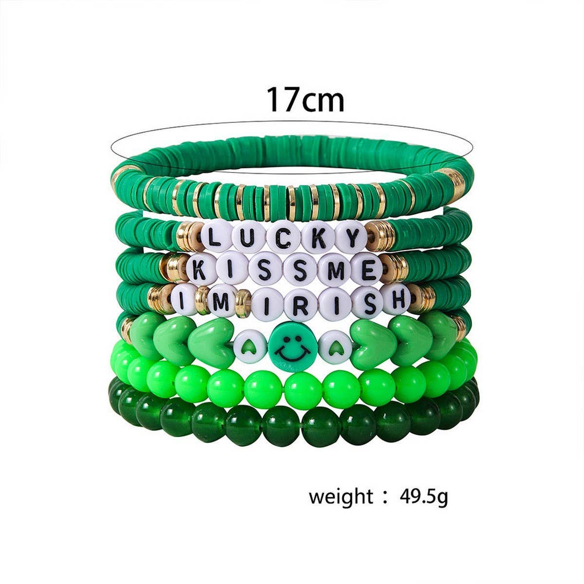 ST PATRICKS DAY GREEN SMILEY FACE BRACELET SET_CWMM3501: Green / OS