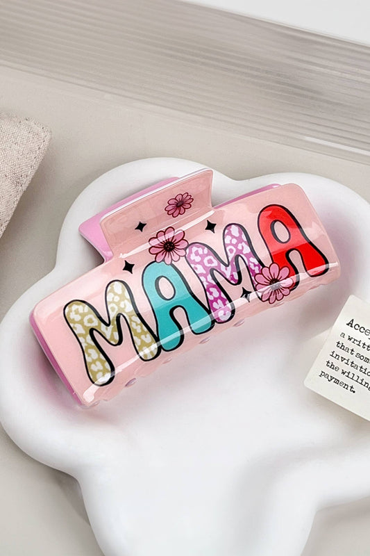 "MAMA" Flower Print Hair Claw Clip Styling Accessory: Pink / ONE SIZE