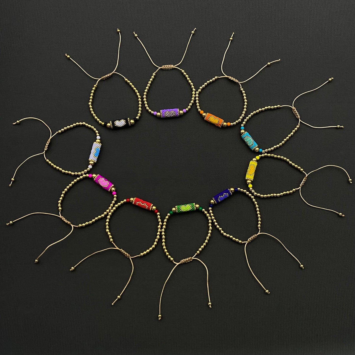 Boho Heart Pattern Seed Beads Charm Bracelet - BJ/SB: B