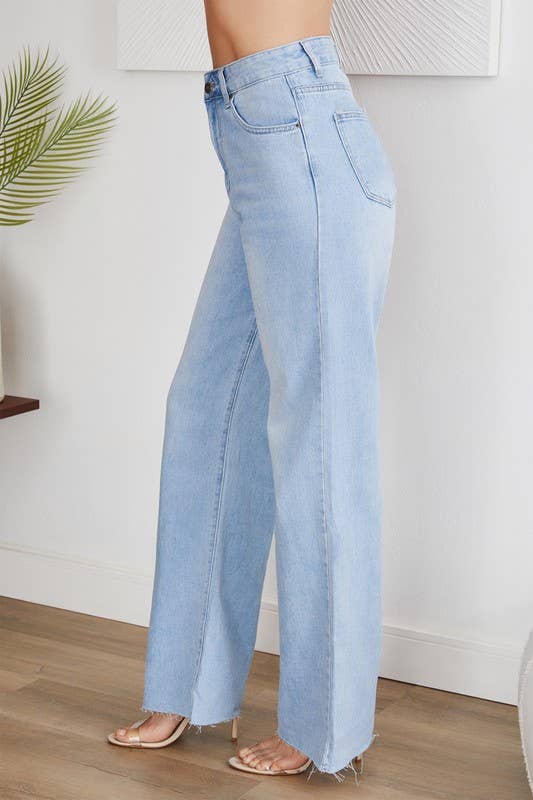 ROUGH EDGE CUT HIGH-WAIST WIDE DENIM PANT(F335-DENIM): S