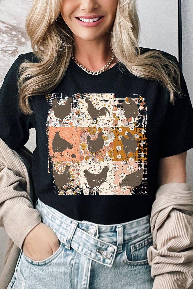RETRO VINTAGE CHICKENS UNISEX SHORT SLEEVE,GRAPHIC: MAUVE / L