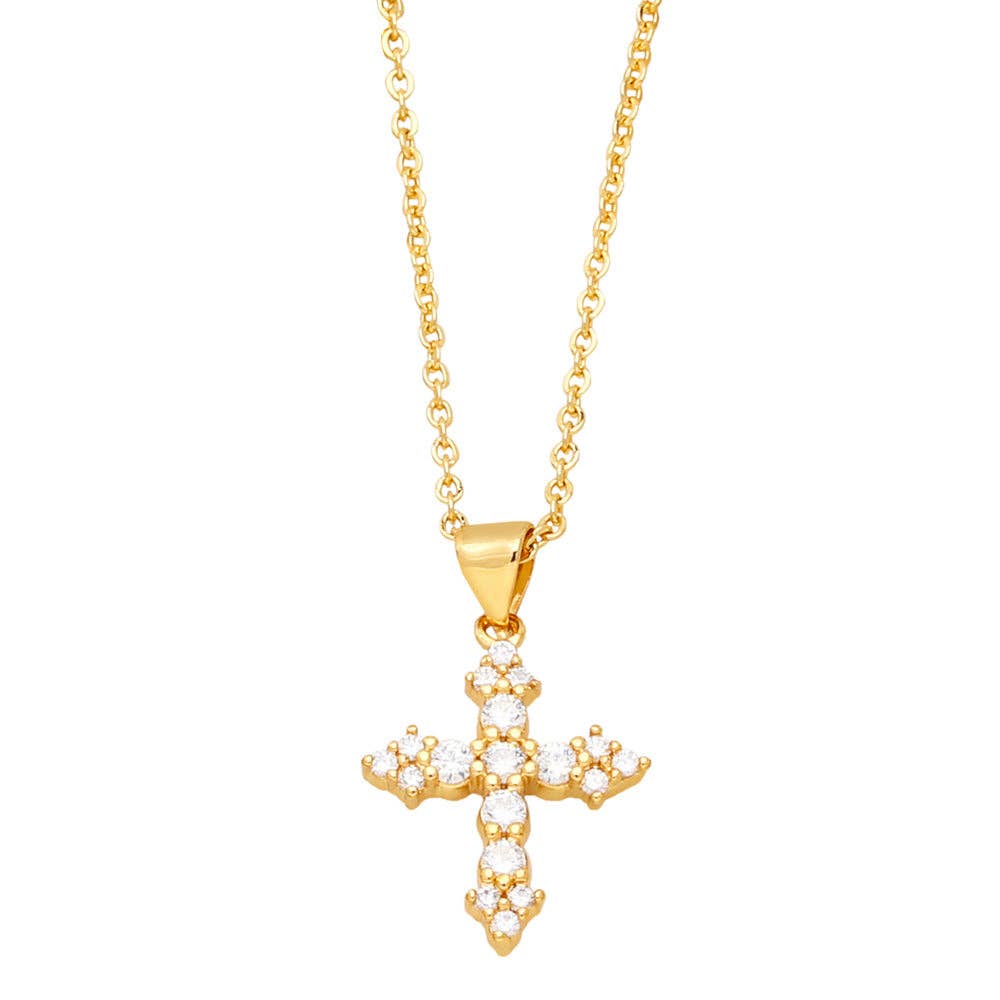 Colorful Cubic Zirconia Cross Pendant Necklace: Green