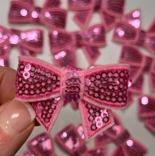 Sequin Bow Mini Patch, sequin patch, bow patch, cheer patch: Lt Pink