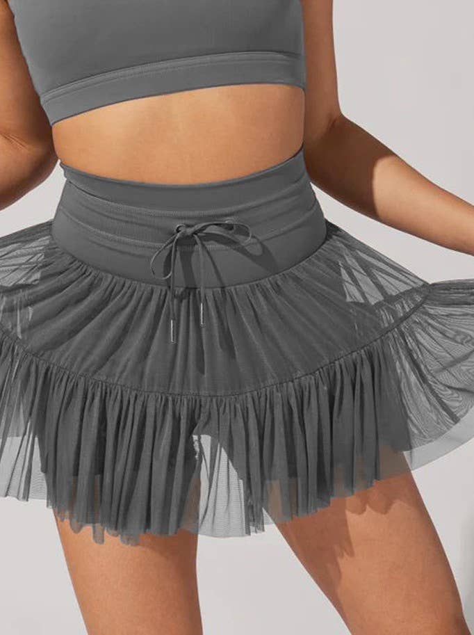 High-Waisted Lace-Up Panelled Pleated Skirt: Apricot / L