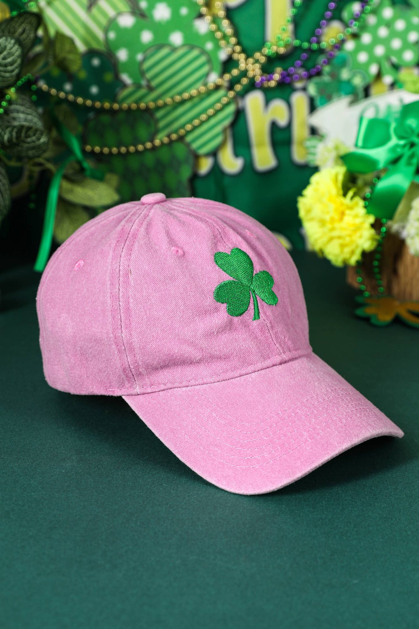 Clover Embroidered Baseball Cap Casual Headwear: Pink / ONE SIZE