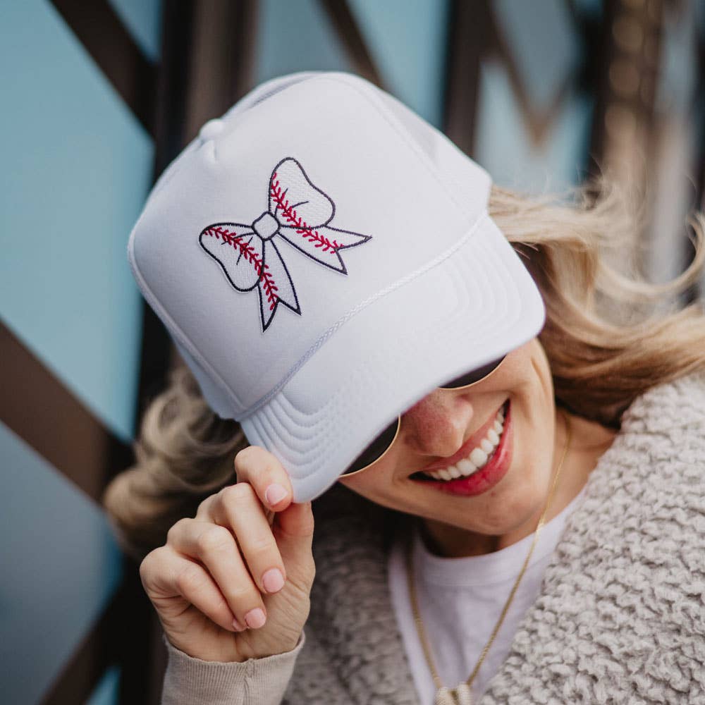 Baseball Bow Coquette Patch Foam Trucker Hat: White