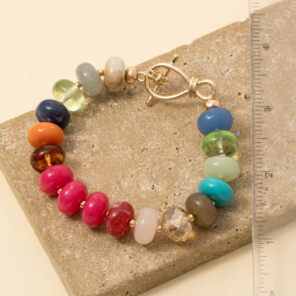 Mixed Faceted And Marble Resin Disc Beaded Toggle Bracelet: MUL