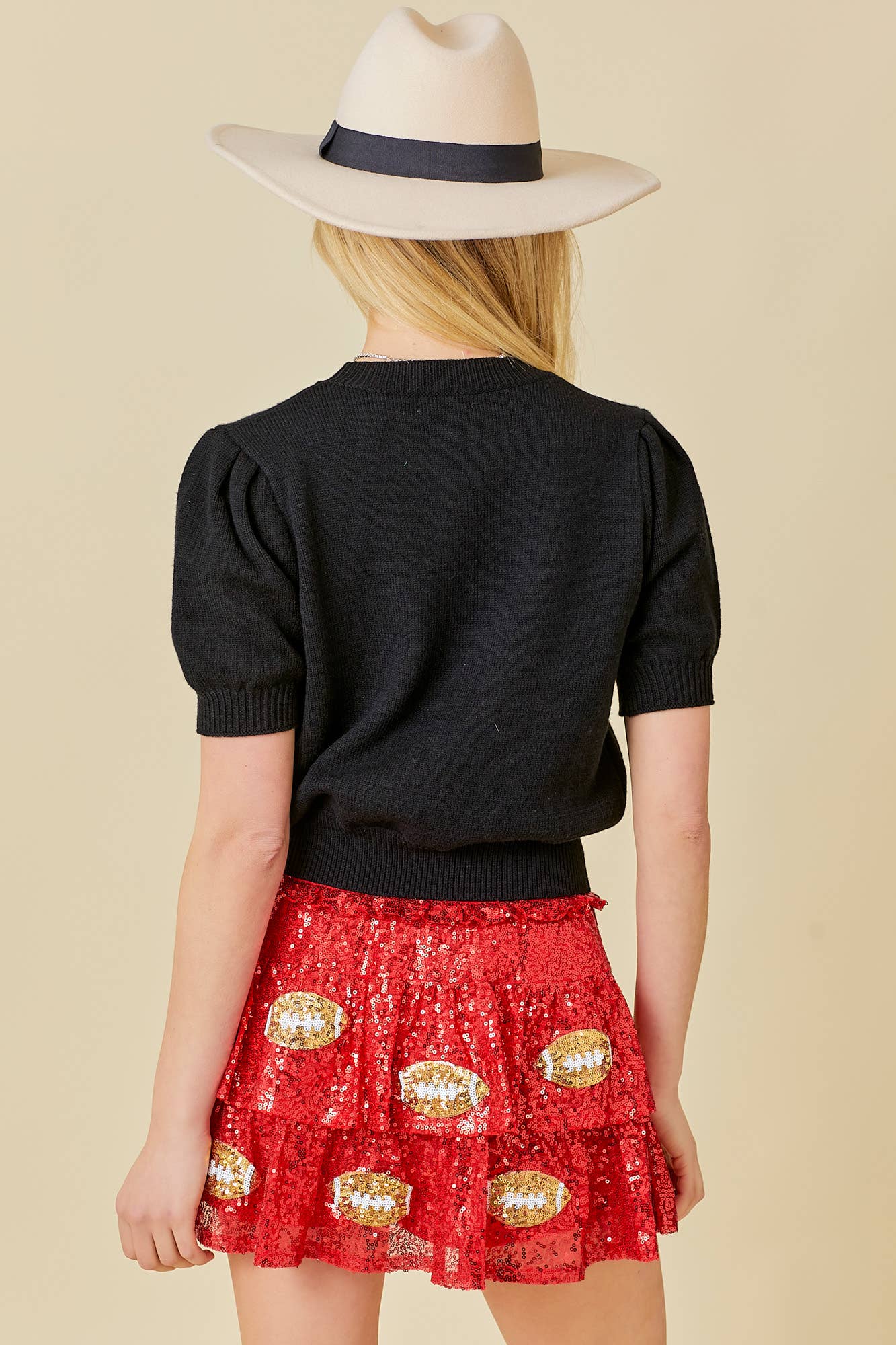 Game Day Puff Sleeve Sweater Top: Red / M