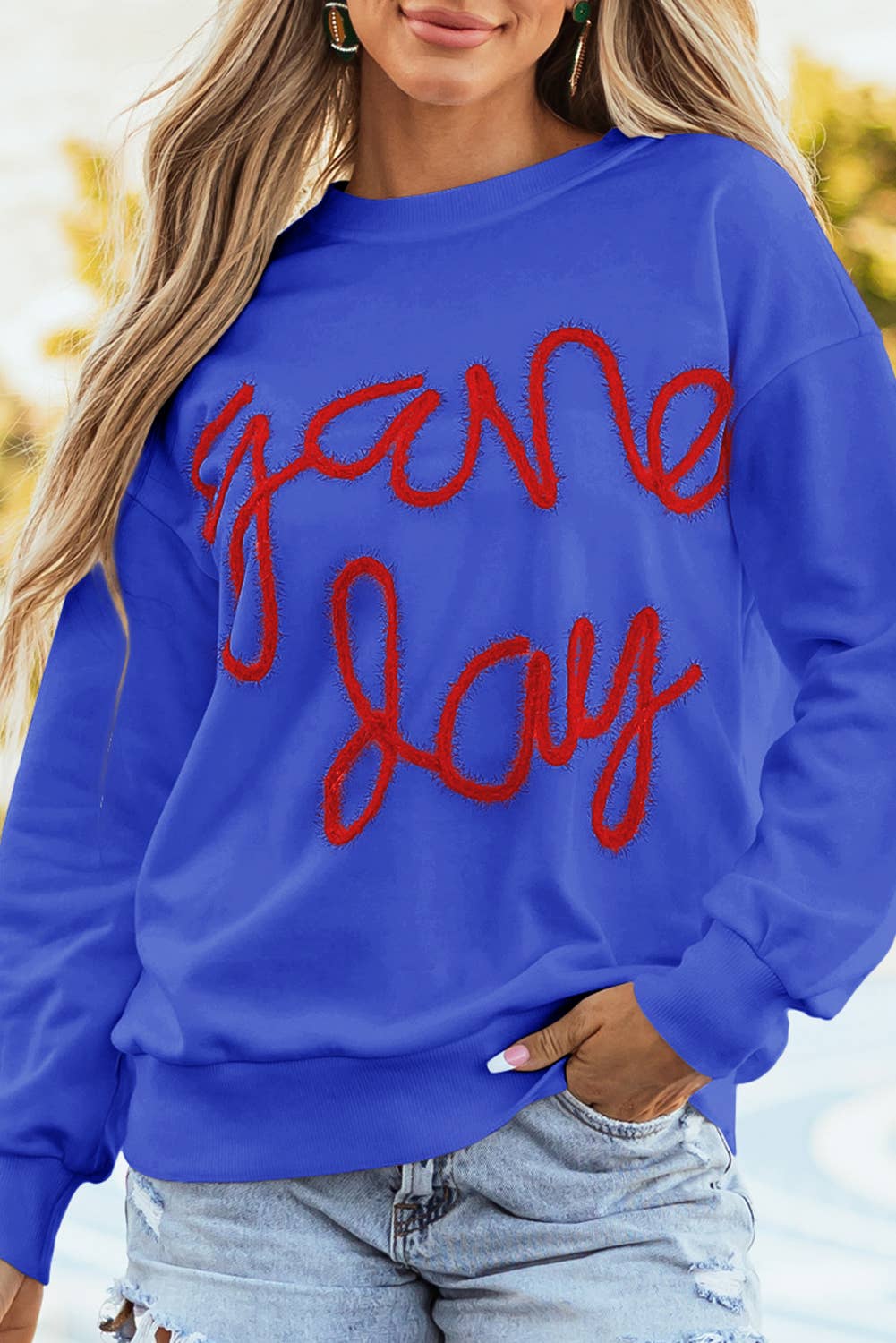 LDC Fall Clothing Game Day Drop Shoulder Graphic Sweatshirt: White / L
