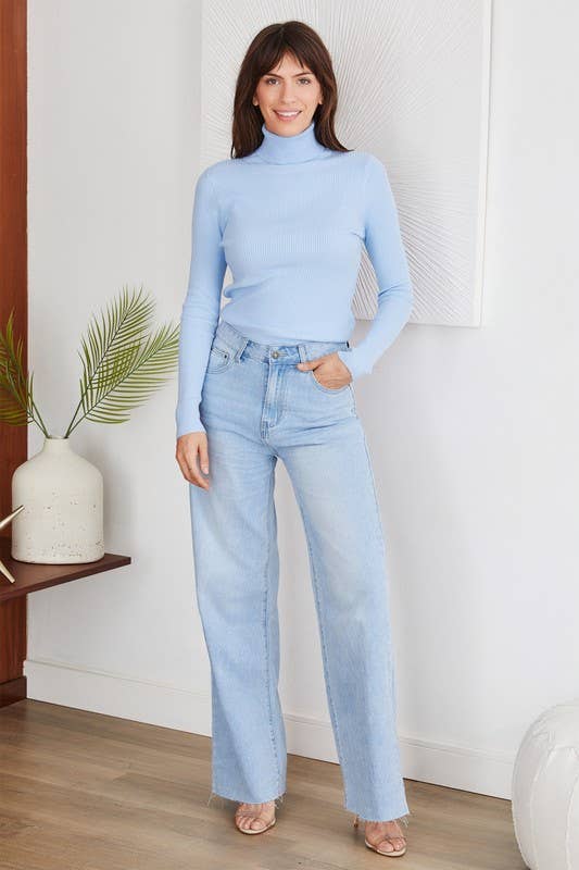 ROUGH EDGE CUT HIGH-WAIST WIDE DENIM PANT(F335-DENIM): XS