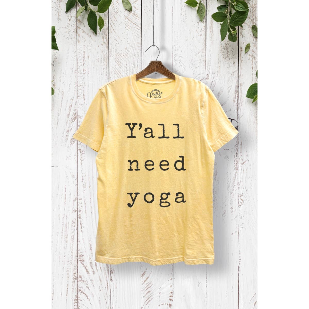 TR245-P7011 Y'ALL NEED YOGA GRAPHIC MINERAL WASH T-SHIRTS: WASHED LILAC / S-M-L-XL(2-2-2-1)