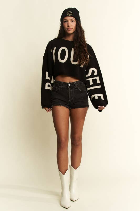 BE YOUR SELF SWEATER CROP TOP: OATMEAL / S/M