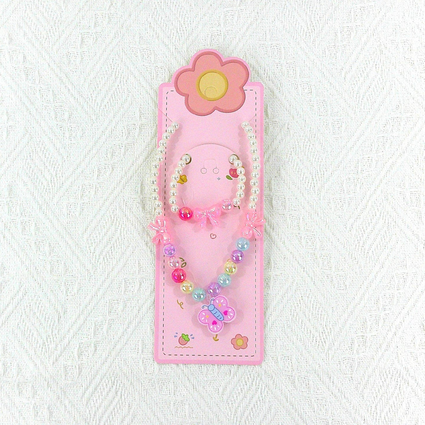 KIDS BEADS CHARM NECKLACE AND BRACELET JEWELRY SET 4315-1 : FLOWER