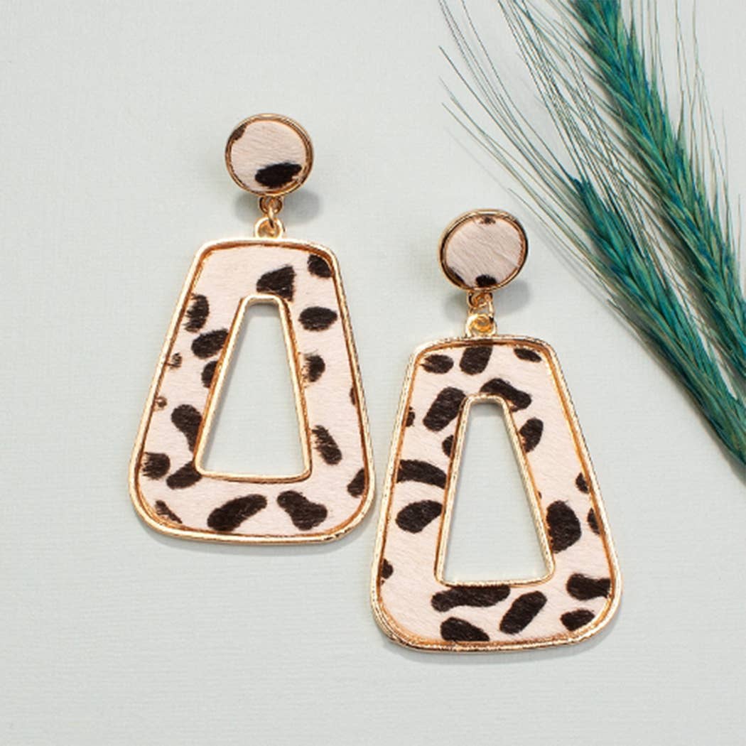 Triangle Animal Hide Earrings: Ivory and Beige