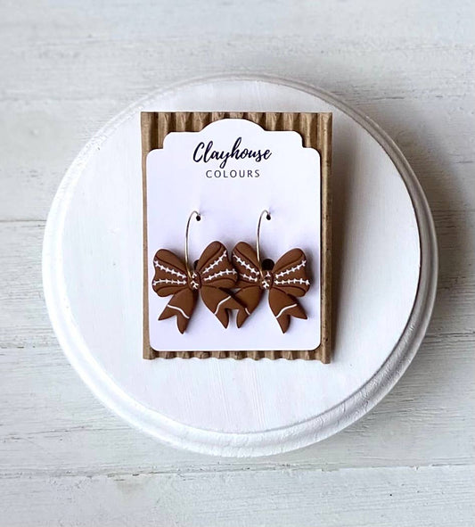 Sports Bow Earrings | Baseball Bows | Softball Bows : Gold Plated / Football