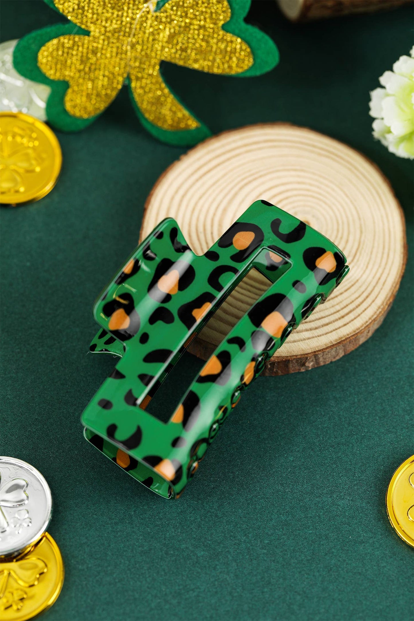 Leopard Print Hair Claw Clip Styling Accessory: Dark Green / ONE SIZE