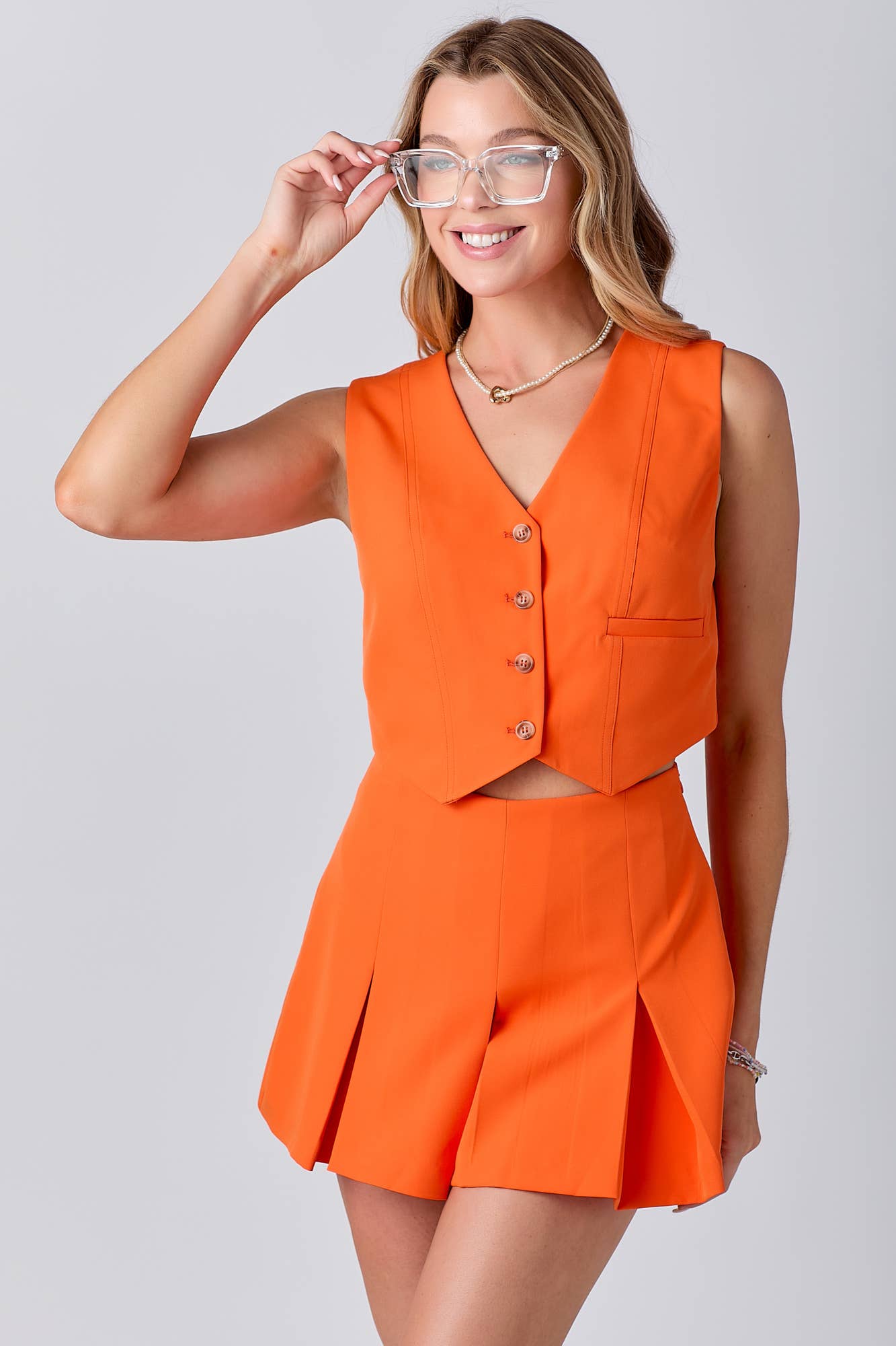 Gameday Front Button Closure Vest pleats Skort Set : RED / S