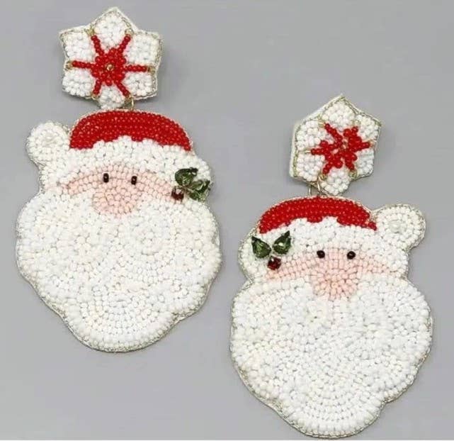 CHRISTMAS HOLIDAY SANTA CLAUSE BEADED EARRINGS | 91E2582: White