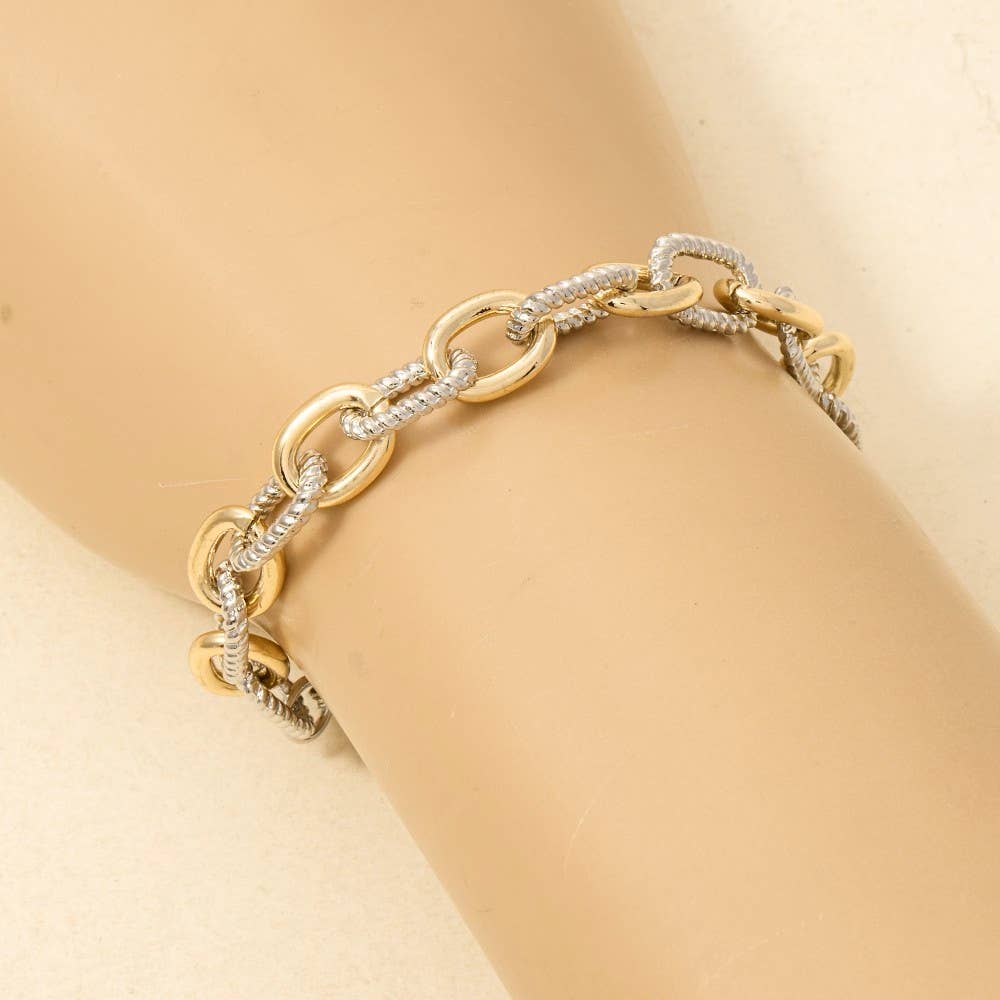 Gold Plated Two Tone Chain Bracelet: T