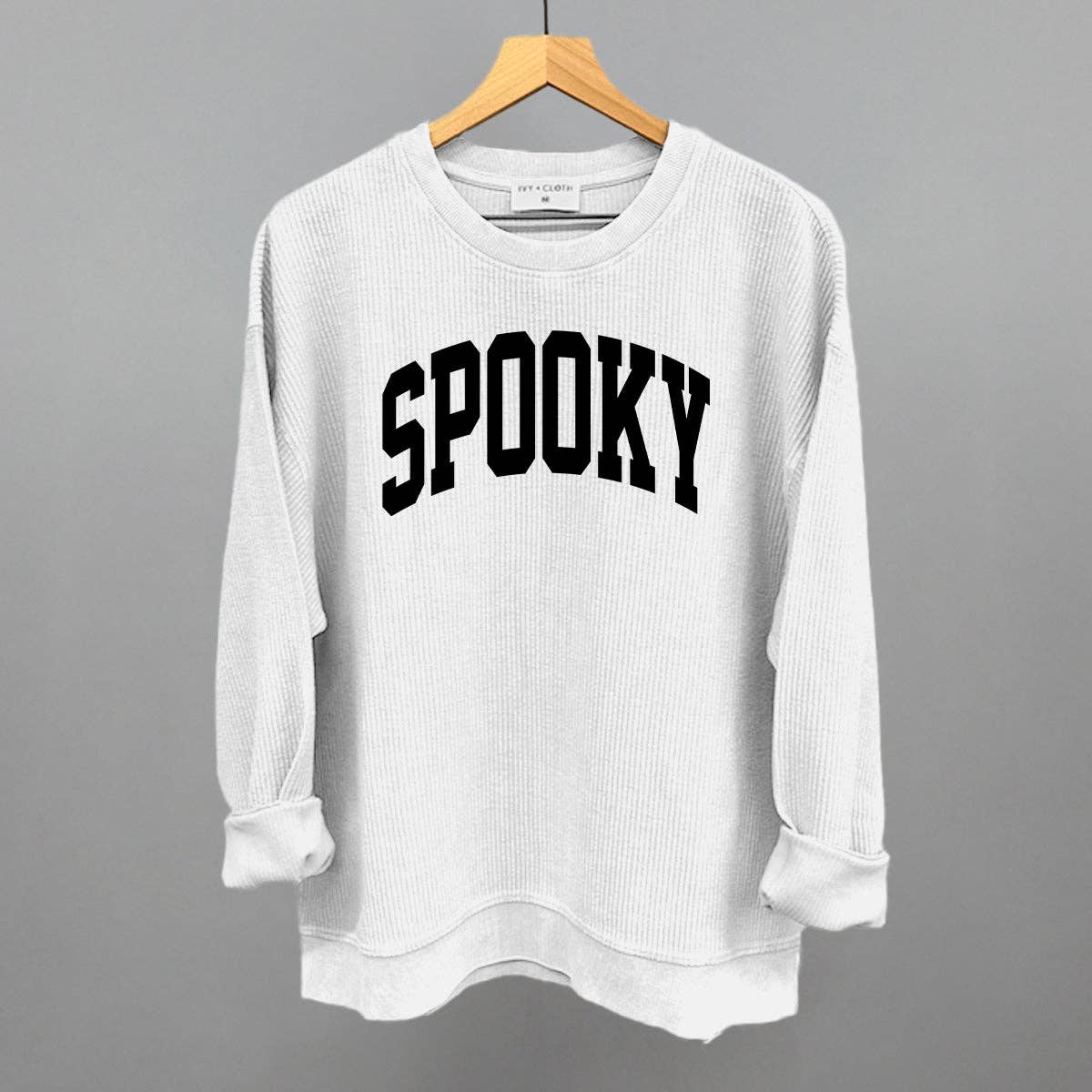 Spooky Arch (Black): Heather Grey / XL / Oversized Varsity Crew