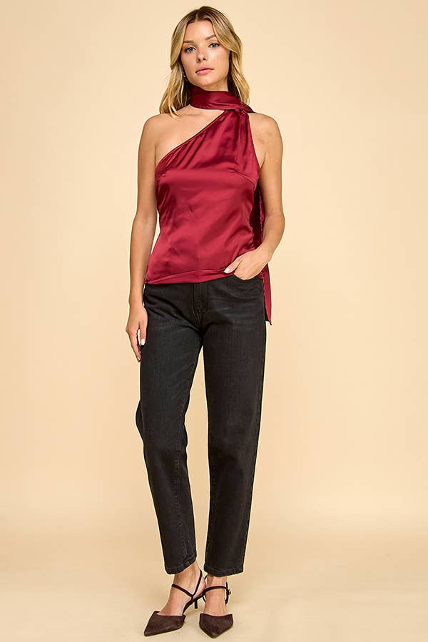 Gameday One shoulder top with scarf: NAVY / S