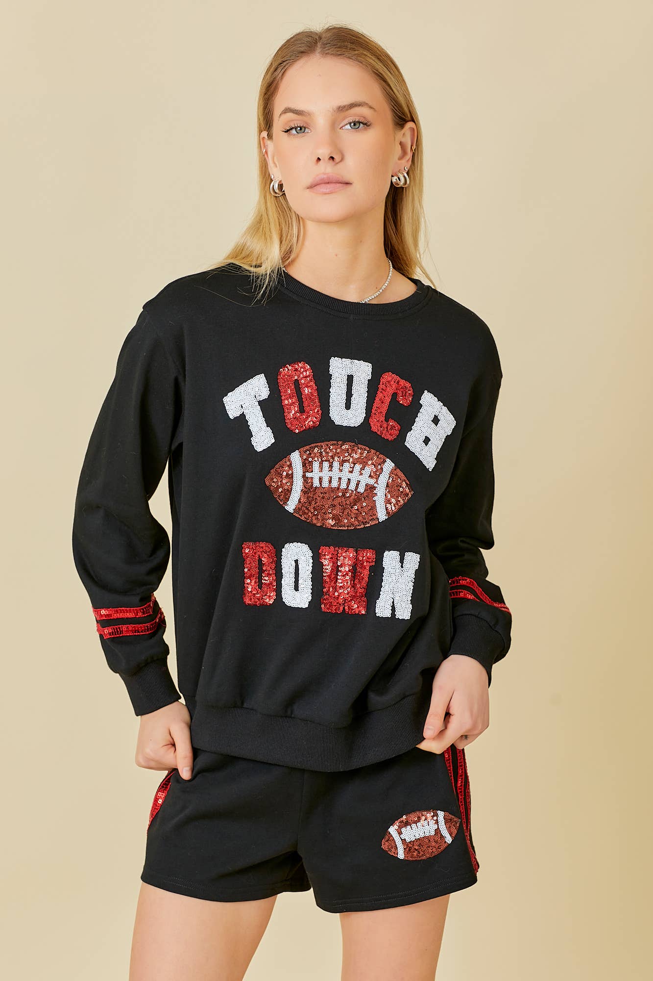 Game Day Touch Down Sequin Sweatershirts: BLACK / M