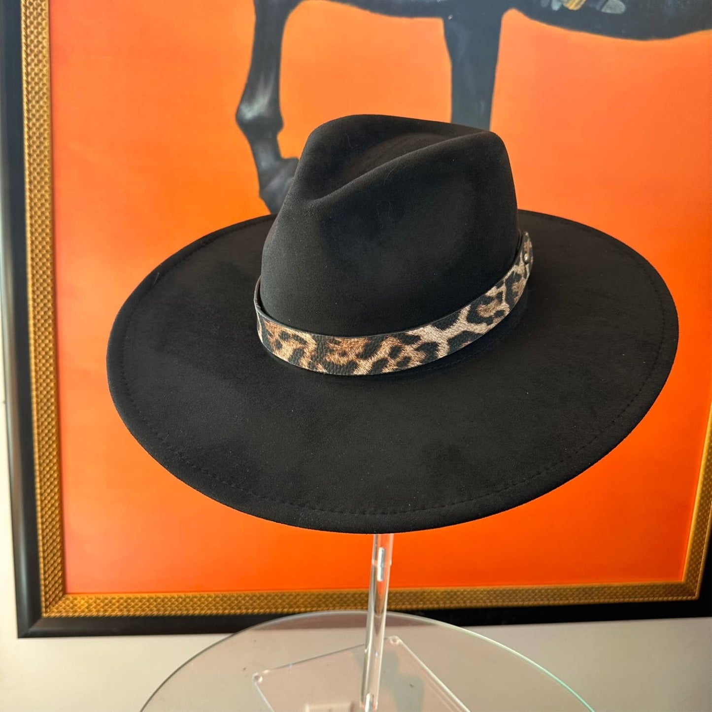 Wide Brim Suede Hat W/ Leopard printed belt: SAGE / ONE SIZE