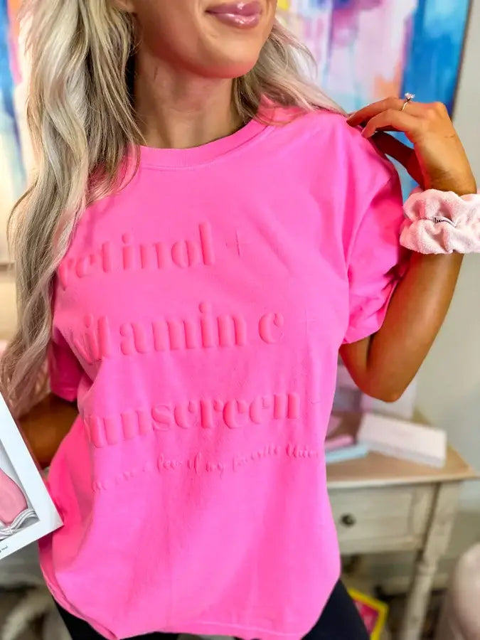 Retinol + Vitamin C + Sunscreen Neon Pink Puff Graphic Tee: L
