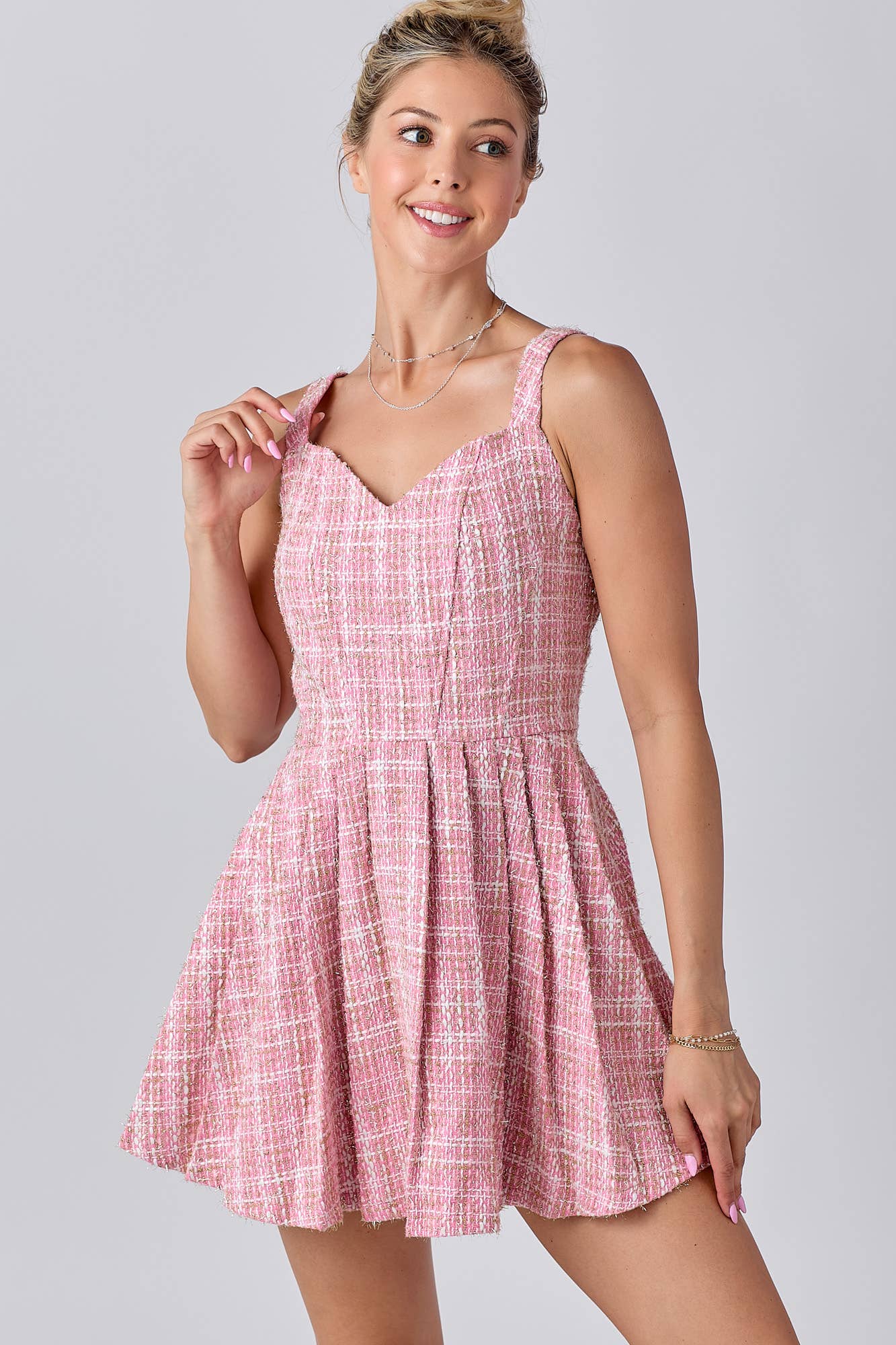 Tweed Fabric With Lurex Skort Style Romper: BLACK / M