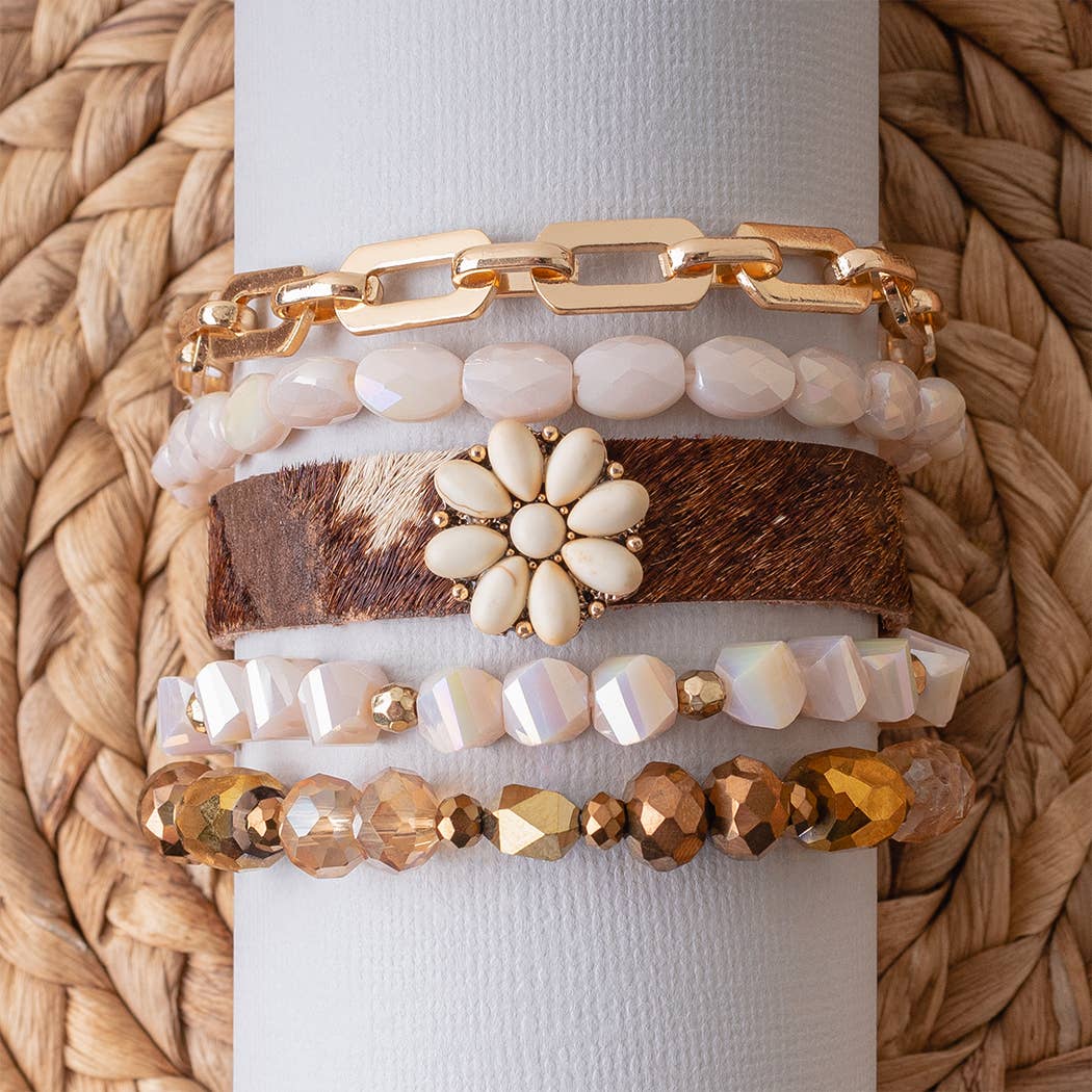 Leopard and Crystal Stacked Bracelets: Turquoise